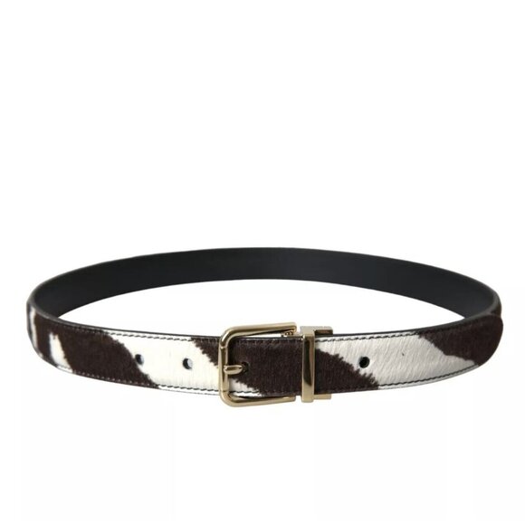 NEW Dolce Gabbana Brown White Zebra Pony Hair Gold Buckle